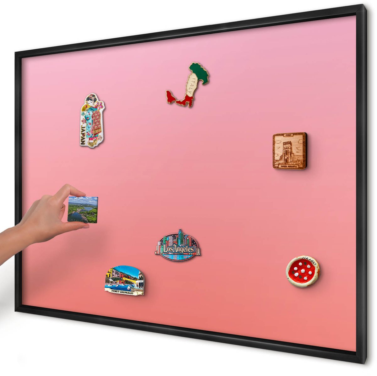 Artprintcave Roze Magneetbord mit Zwart Frame - 100x70 cm - Roze Oranje Notitiebord - Minimalist Memobord Keuken - Achtergronden En Patronen