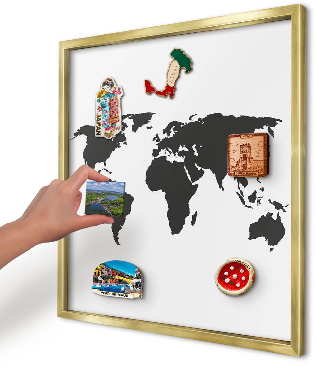 Artprintcave Zwart Magneetbord mit Gouden Frame - 50x50 cm - Wereldkaart Magnetische Organizer - Minimalist Bord Voor Magneten - Kaarten