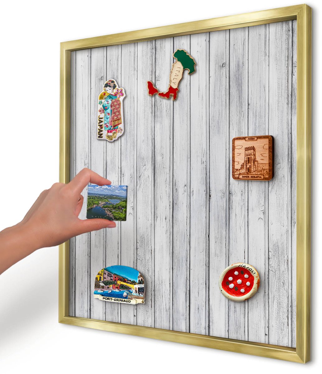 Artprintcave Wit Magneetbord mit Gouden Frame - 50x50 cm - Licht Hout Magnetisch Bord - Rustiek Magneetbord Voor Keuken - Texturen
