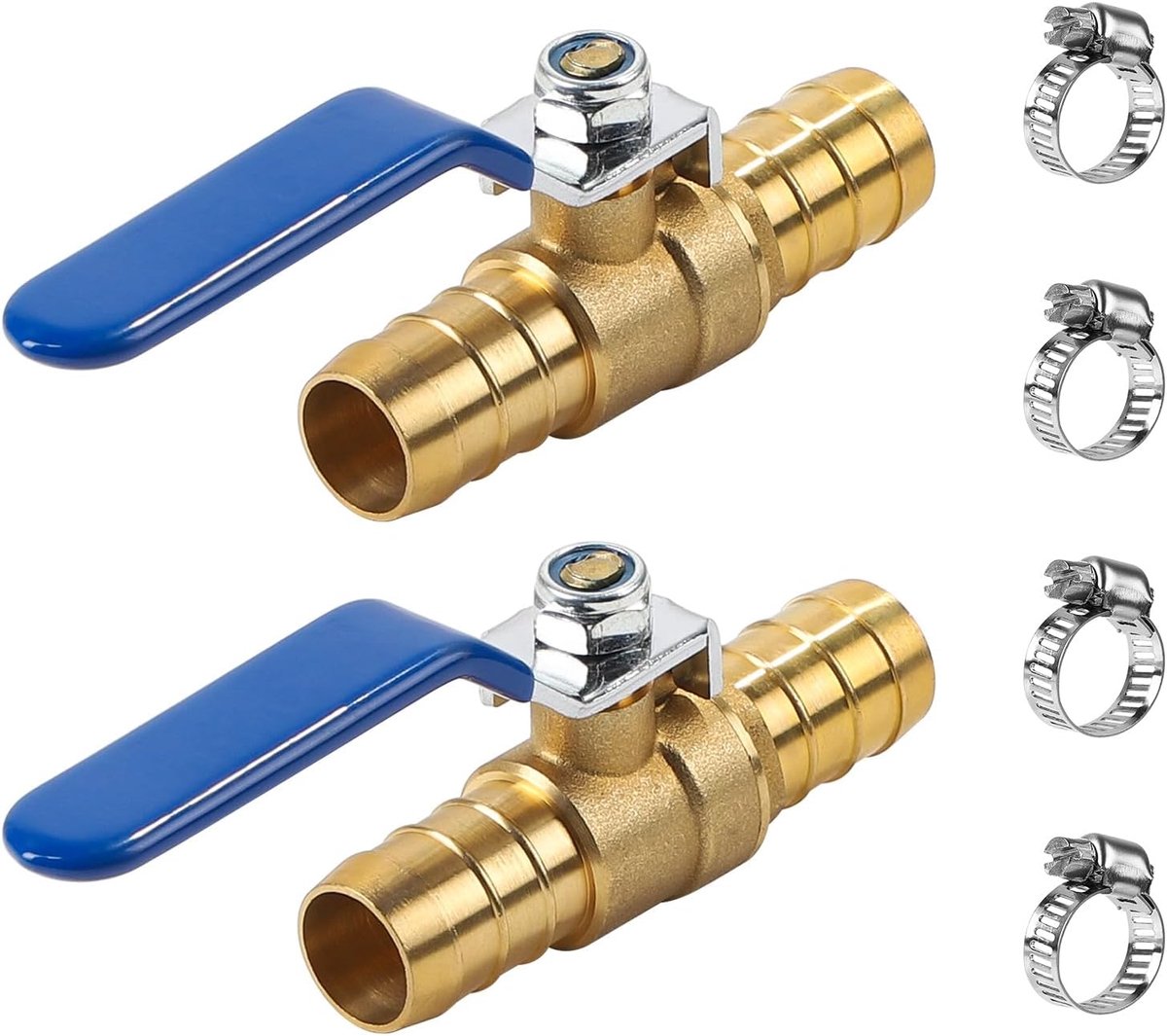 2 stuks 19 mm kogelventiel van messing, afsluitventiel met 4 klemmen, afsluitkogelkraan voor het regelen van de stroom van lucht, water, olie, brandstof, vloeistof of gas