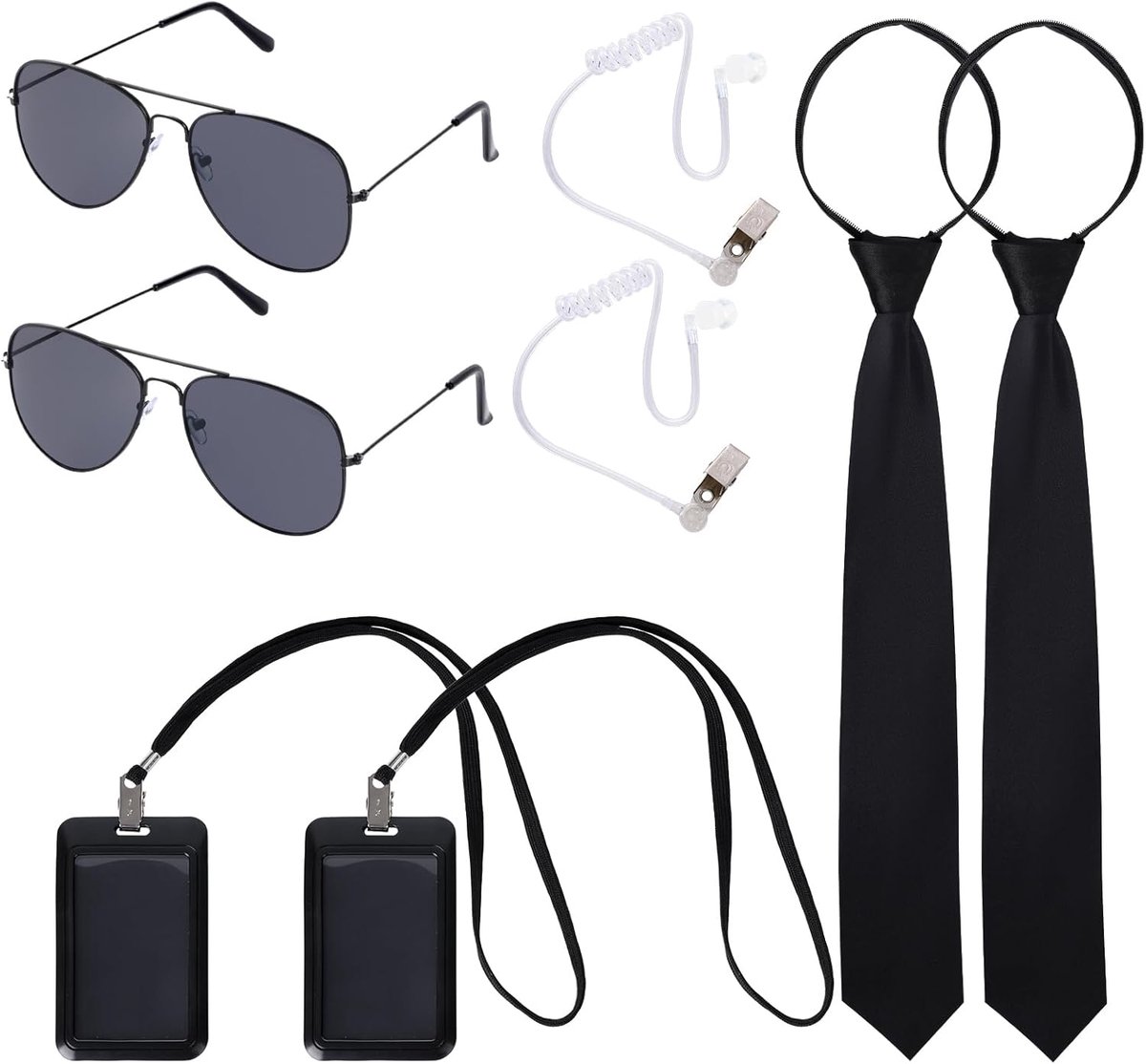 8 stuks agentkostuumaccessoires, rollenspellen, beveiligingskostuum, accessoires met zonnebril, stropdas, ID-kaart, spionkostuum, accessoires voor kinderen, mannen, vrouwen, carnaval, Halloween
