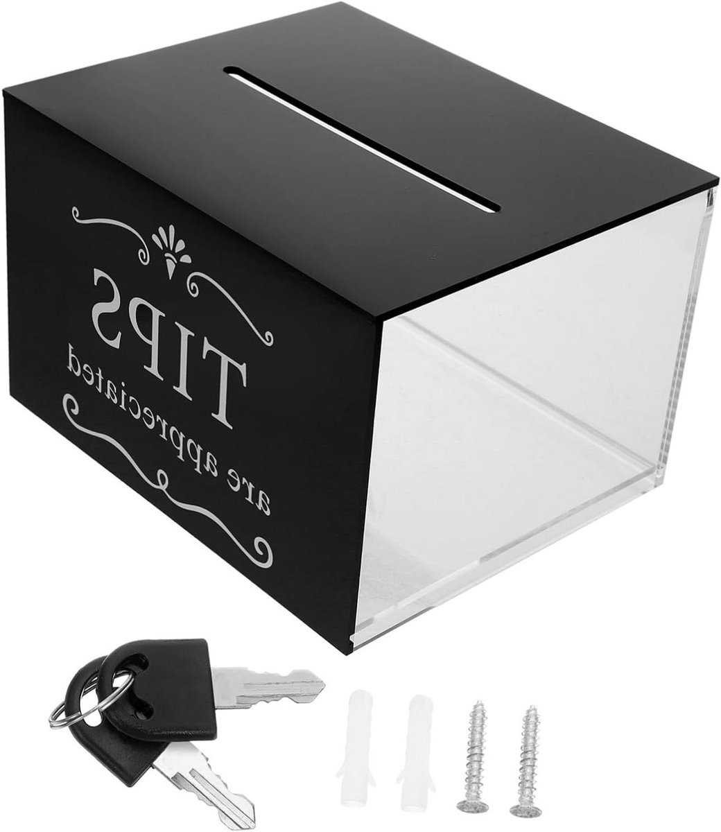 Transparante Fooienpot - Donatiebox Spaarpot - Geld Verzamelen - Met Slot - 12.5 x 15 x 10 cm - Zwart