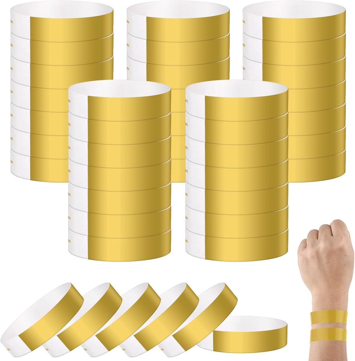 500 stuks polsbandjes voor evenementen, kleurrijke polsbandjes voor evenementen, zweetbanden, polsbandjes voor muziekevenementen, festival, concert, nachtclubs (goud)