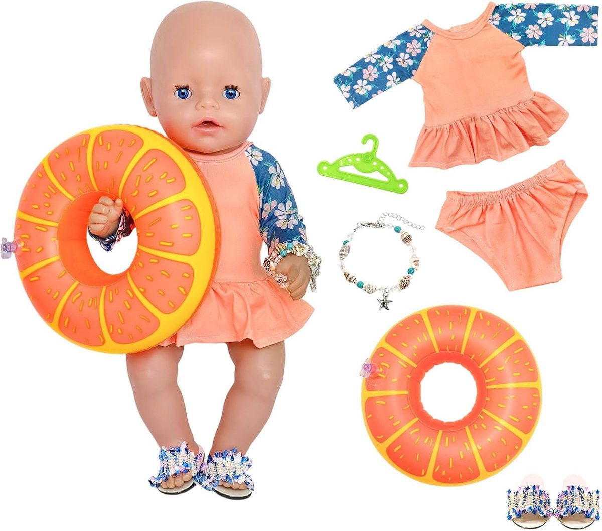 Schattige 5-delige Baby Poppen Badpak Set voor Zomerplezier, Zwemmen en Speelgoed