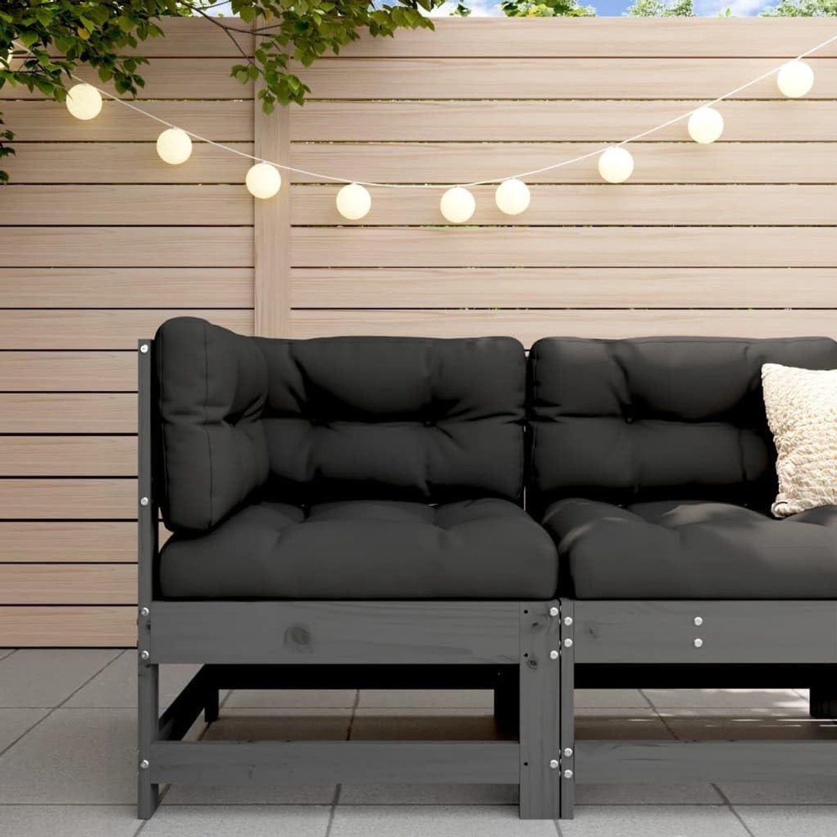 Tuin Hoekbank - Buitenbank Modulair - Buiten Zitten - Massief Hout - 62 x 62 x 70.5 cm - Grijs