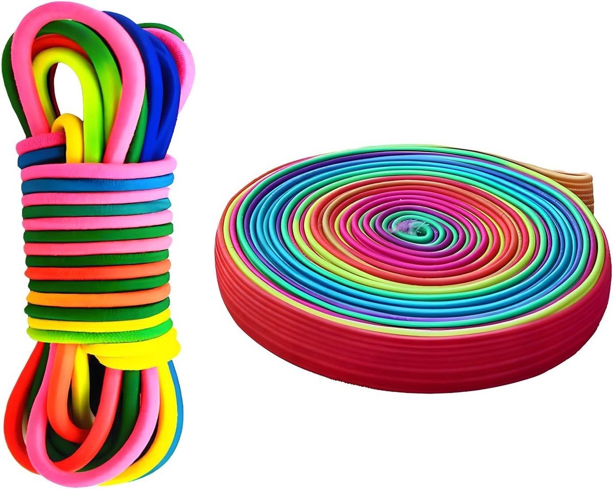 Gummitwist Set voor Kinderen, Springtouw Speelgoed, Rubber Band voor Binnen en Buiten, Geschikt voor 6-10 Jaar, 5 m Rond + 3 m Plat voor Actieve Spelletjes