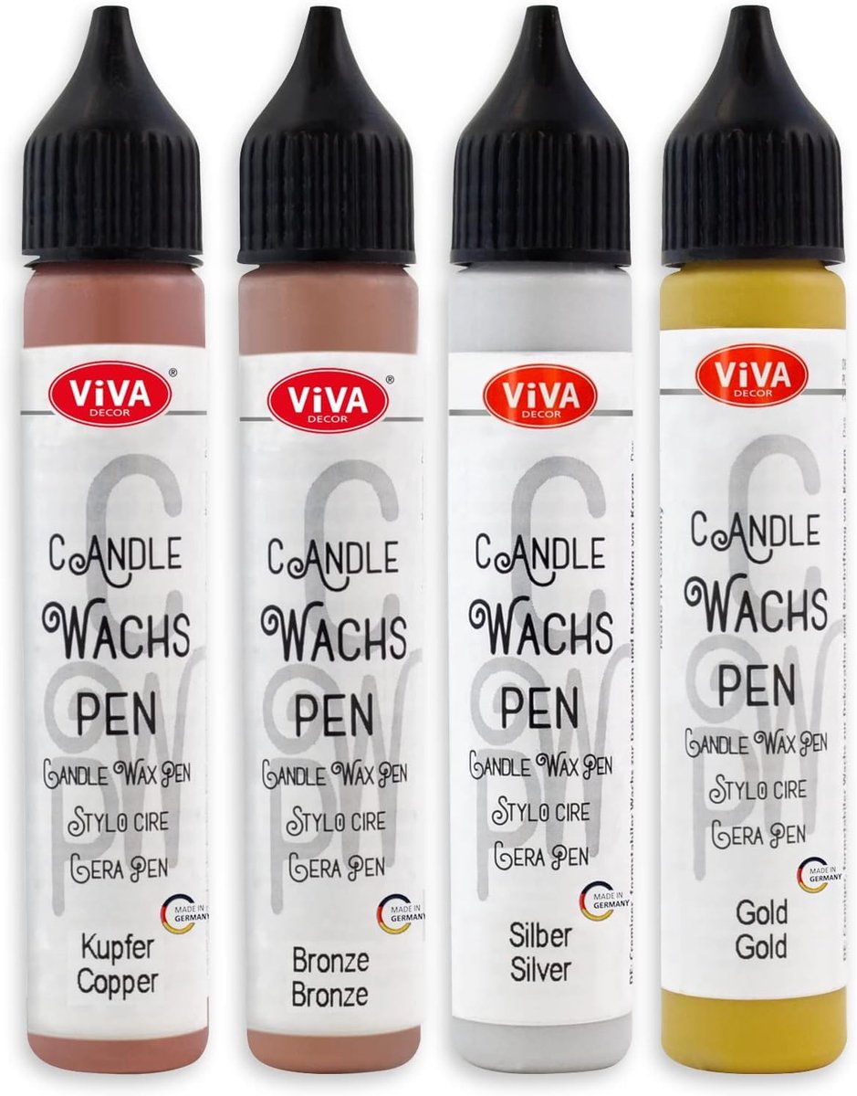 LM-Kreativ Classic Queen - wax pen set voor kaarsen - 4 x 28 ml - metallic goud, zilver, koper en brons