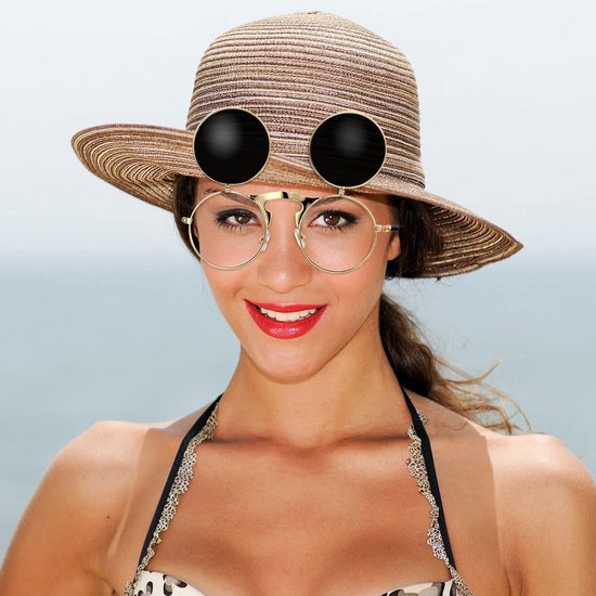 Zonnebril, openklapbaar, grappige steampunk-bril, grappige zonnebril, inklapbare glazen (gouden frame, grijze lens) — afbeelding 5