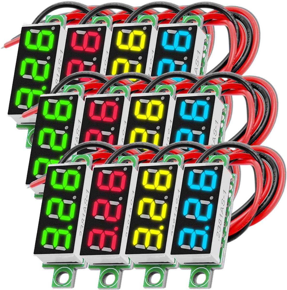 3 x 0.28 Inch Mini Digitale Voltmeter met 7 Segmenten LED Display 2.5V - 30V, Voltage Display Voltage Meetmodule 4 Kleuren Display compatibel met Arduino Inclusief E-Book!