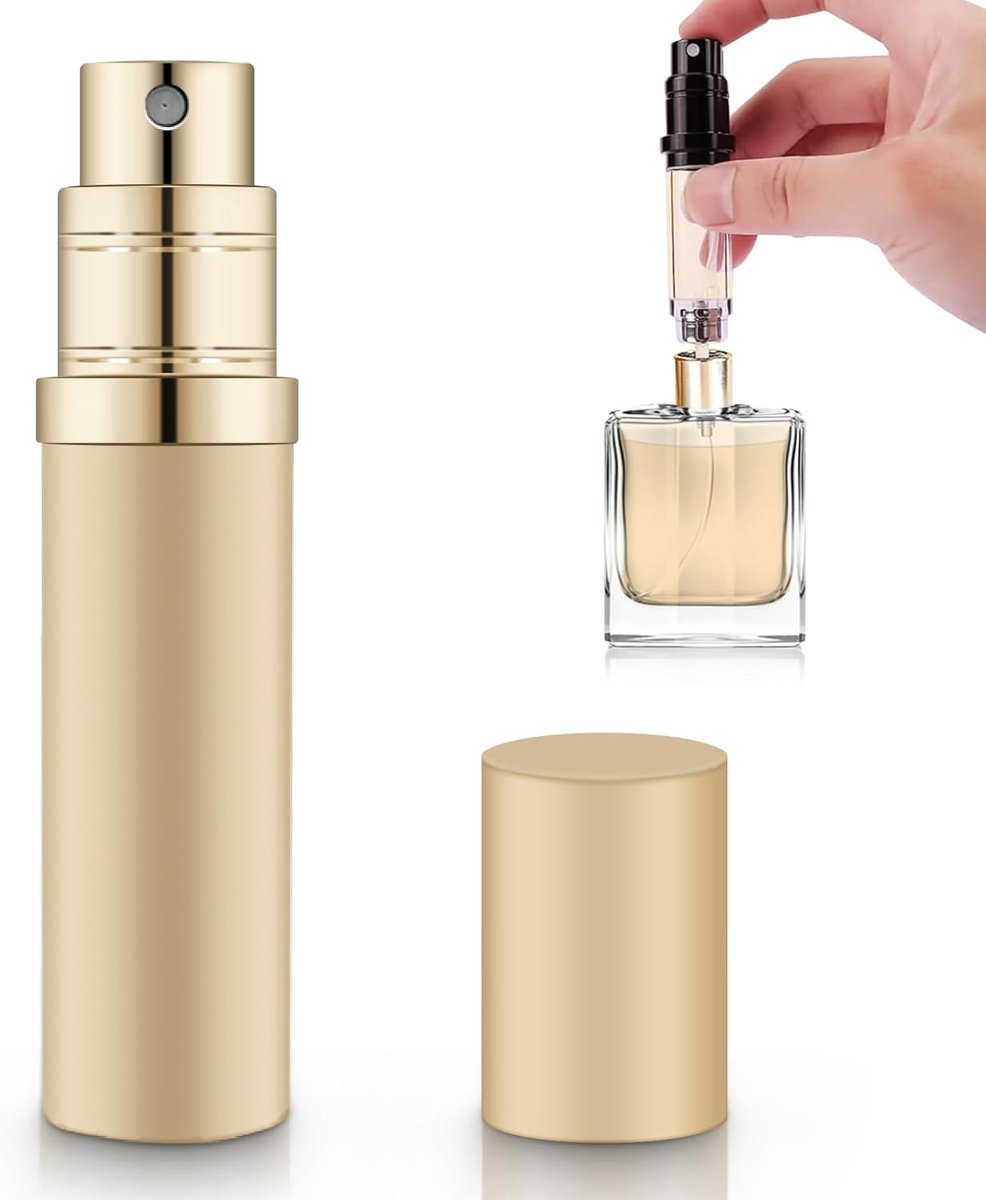 reisverstuiver, 5 ml parfumverstuiver, navulbaar, mini-spuitfles, draagbaar voor onderweg, reizen, handtas (goud)