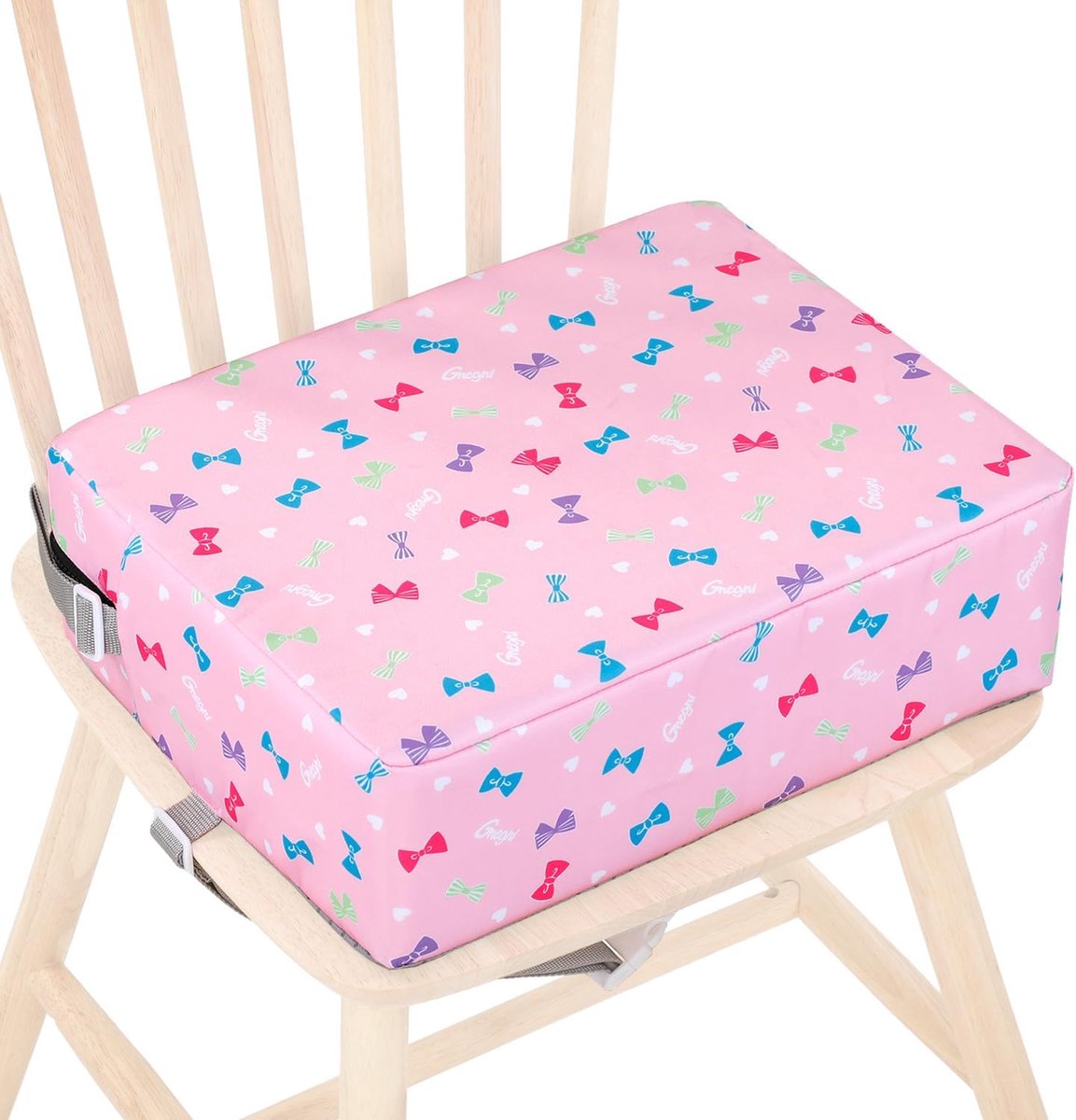 kinderstoel met anti-slip basis, afneembaar, wasbaar, zitkussen met 2 anti-slip gespen, 38 x 31 x 12 cm, voor eten, uitstapjes, picknick, reizen (zacht roze)