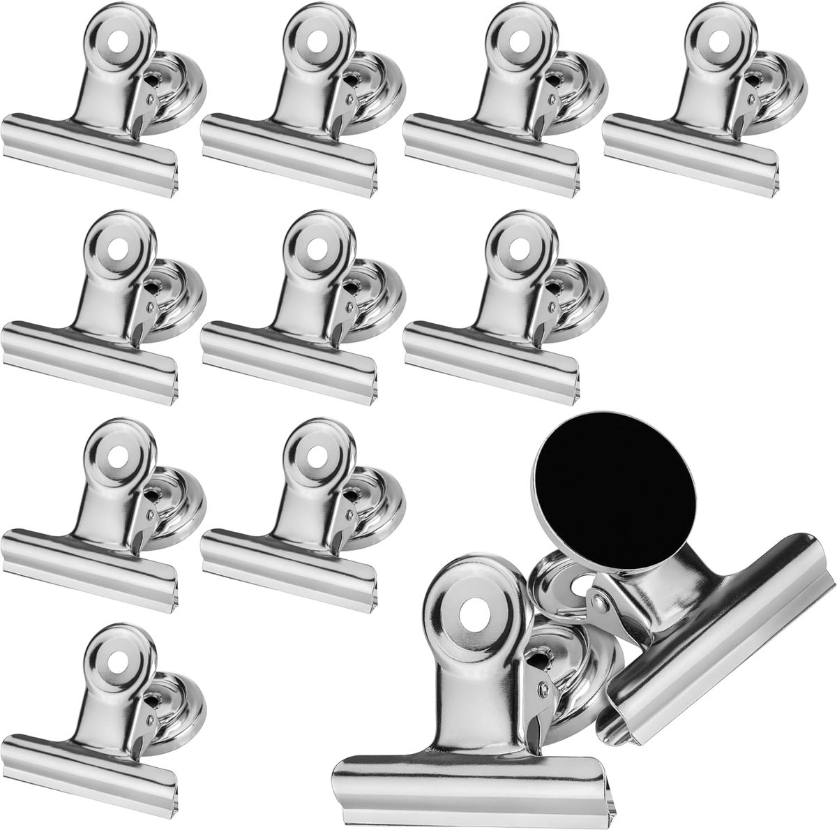 12x Magnetische Clips (magneetklemmen, met een langwerpige klem 50mm), vernikkeld, zilver