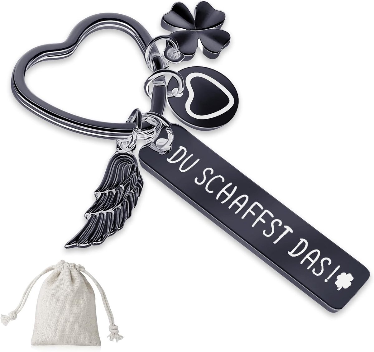 Hart Sleutelhanger | beschermengel sleutelhanger auto gepersonaliseerd | cadeaus voor rijbewijs verjaardag Kerstmis vrouwen vriendin mama dochter (Zwart-Jij Kan Het!)