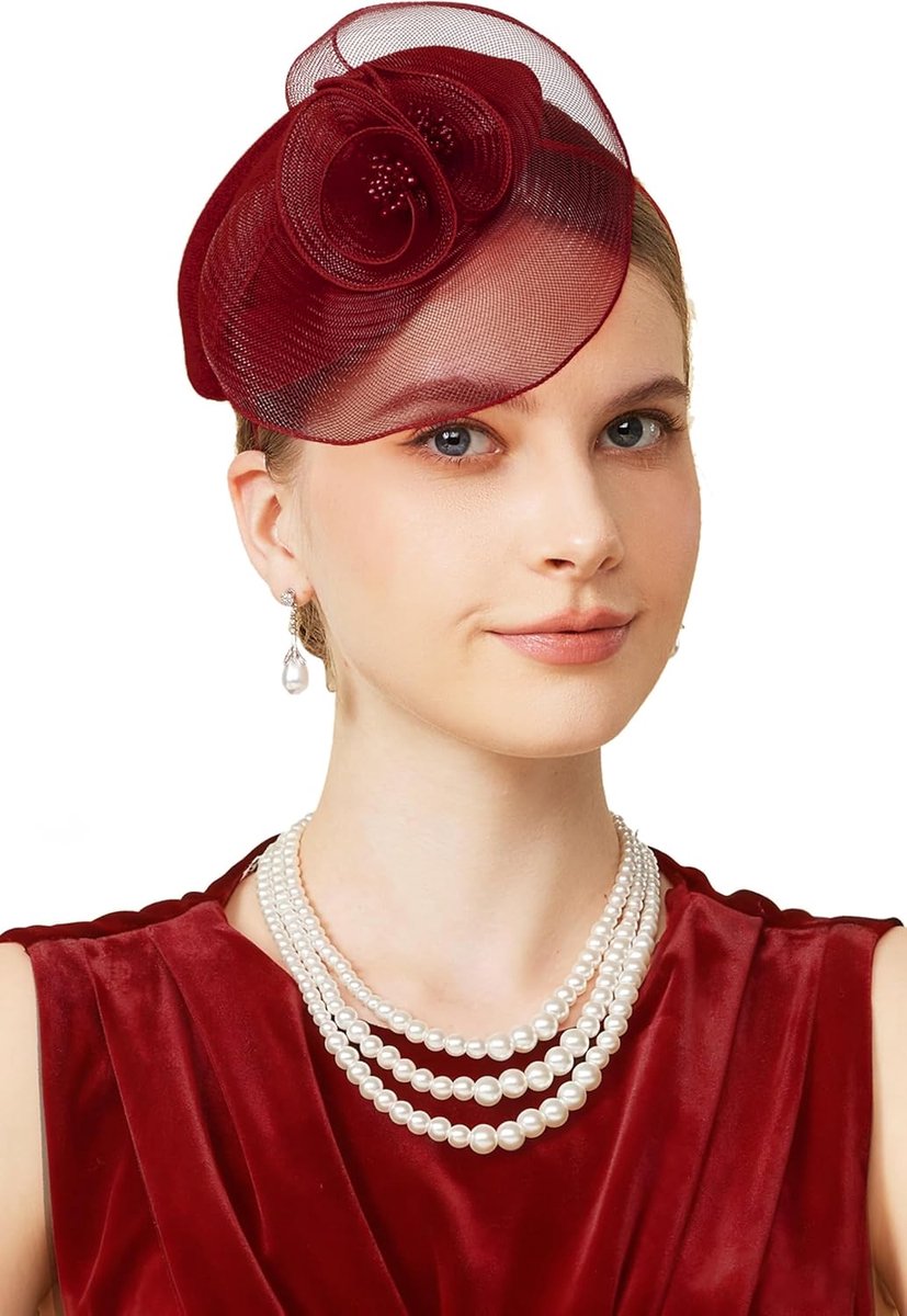 Fascinator-hoed voor dames, elegant hoofddeksel met mesh-bloemenhoofdband en haarclip voor bruiloften, racedag, cocktailparty