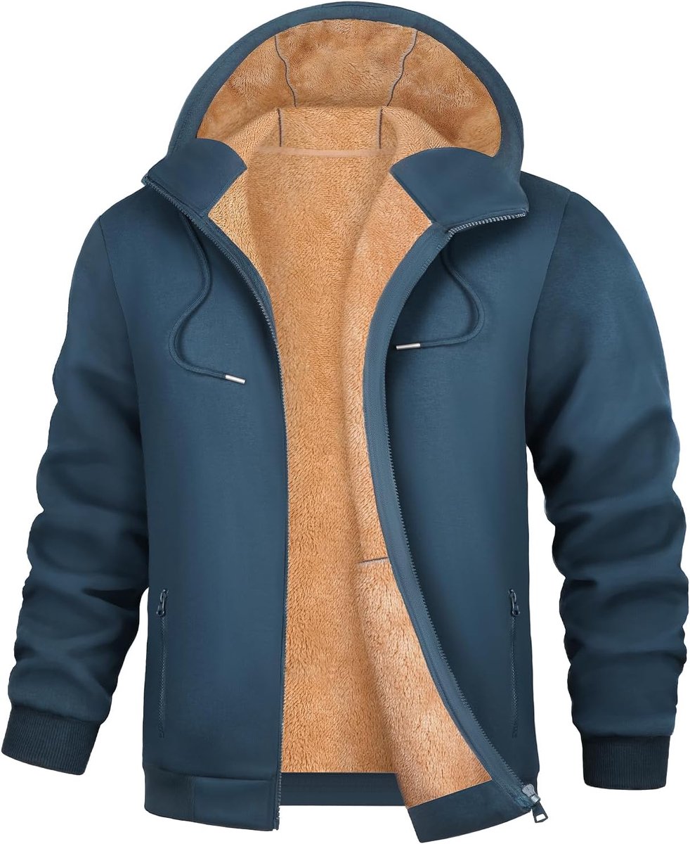 Hoodie, voor heren, sweatshirt met rits, capuchon, trekkoord, warme fleece, capuchontrui, casual capuchonjack, voor de winter
