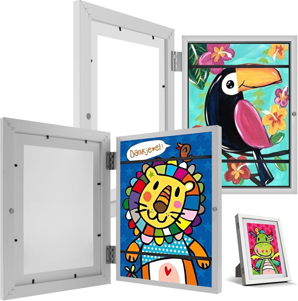 2 stuks kindertekenlijst om te wisselen, kunstlijst voor kinderen, A4-lijst voor het opbergen van kinderkunst, fotolijst voor kunstwerken voor kinderen, kan 100 werken (wit, 2 stuks)