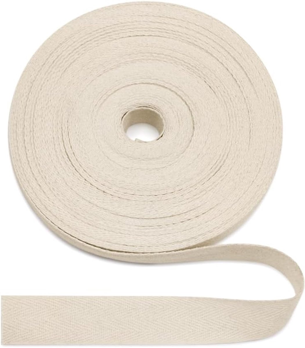 natuurlijke katoenen visgraatband 25 mm, 22 meter visgraatstof tape voor randversterking singels, doe-het-zelf naaien ambachten - keperstof 25 mm* 22 jaar