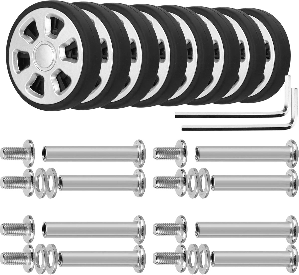 8 stuks bagage vervanging dubbele wielen, 55 mm slijtvaste koffer vervangende wielen met lagers reservewielen kit voor bagage versleten banden (zilver)