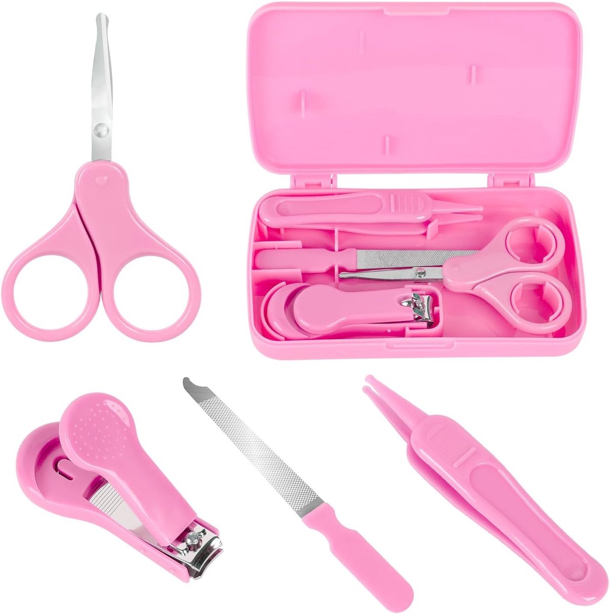 Baby nagelverzorging set 4-in-1 - roze - nagelknipper, nagelschaar, nagelvijl - veilig voor peuter en pasgeborene - SnelShoppen