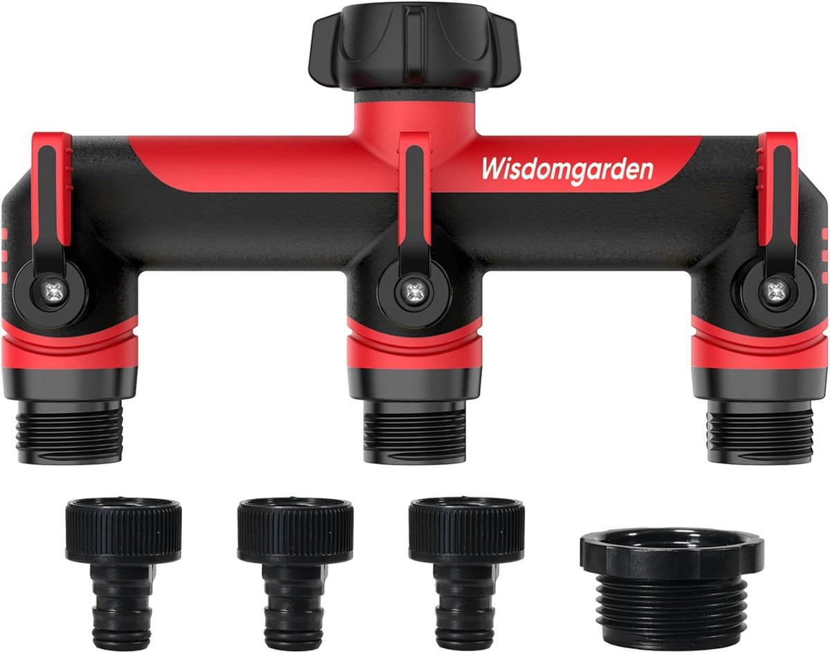 SnelShoppen - 3-Weg Tuinslang Splitter, 3/4" Draad Inverter Connector, Waterkraan Adapter voor Slangen en Irrigatie Timers - Zwart en Rood