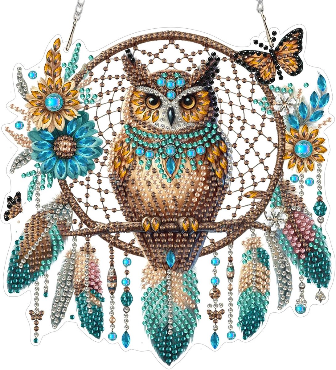 SnelShoppen - 5D Droomvanger Diamant Schilderen Hanger Kit met Uil, DIY Sieraad voor Volwassenen en Kinderen, Tuin en Wanddecoratie, Cadeau Ideeën