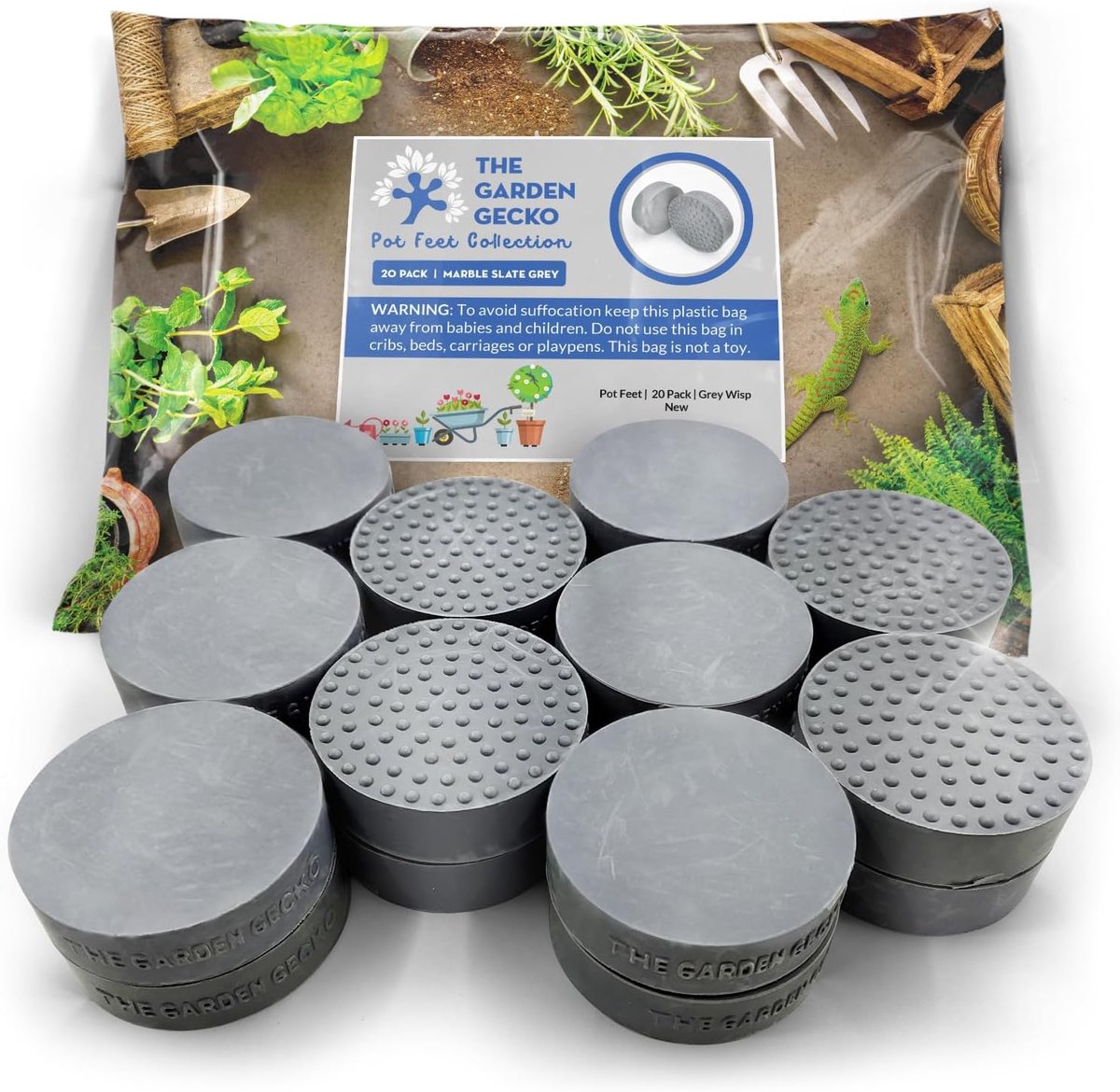 SnelShoppen - Onzichtbare potvoeten voor buitenplantenpotten | 20 stuks grijs | Massief rubberen potverhogers met antislip oppervlaktegrip voor tuin e