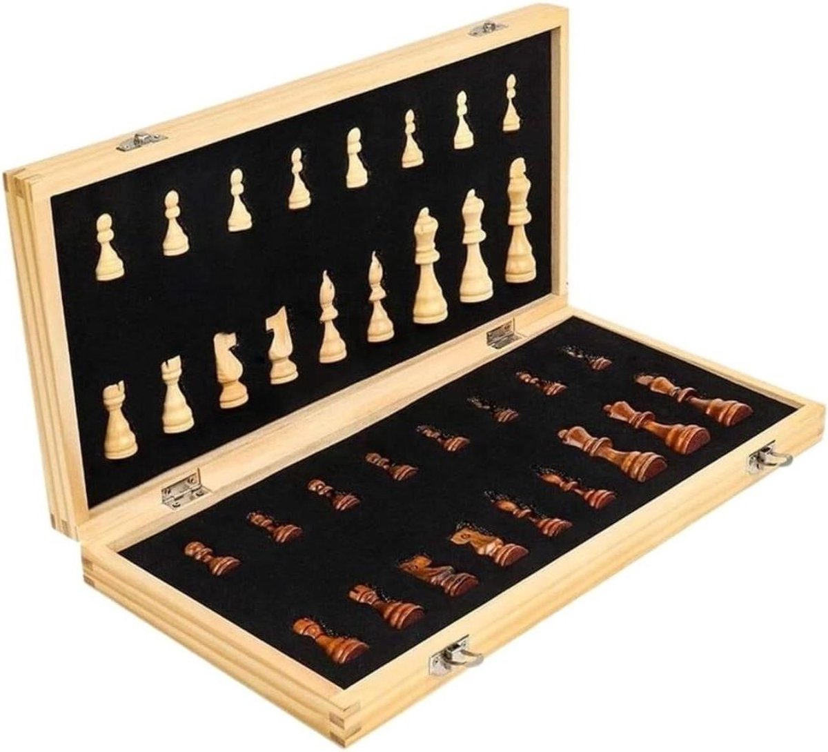 Schaakset Houten Bord - Schaakspel Magnetisch - Strategisch Spel - Opvouwbaar Magnetisch - 29cm - Bruin