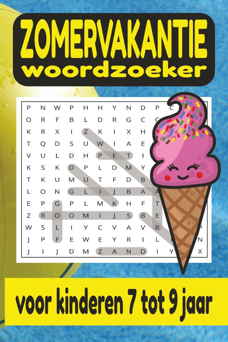 Woordzoeker voor kinderen 7-9 jaar - 55 leuke vakantiewoorden - thema's als strand en ijsjes - SnelShoppen