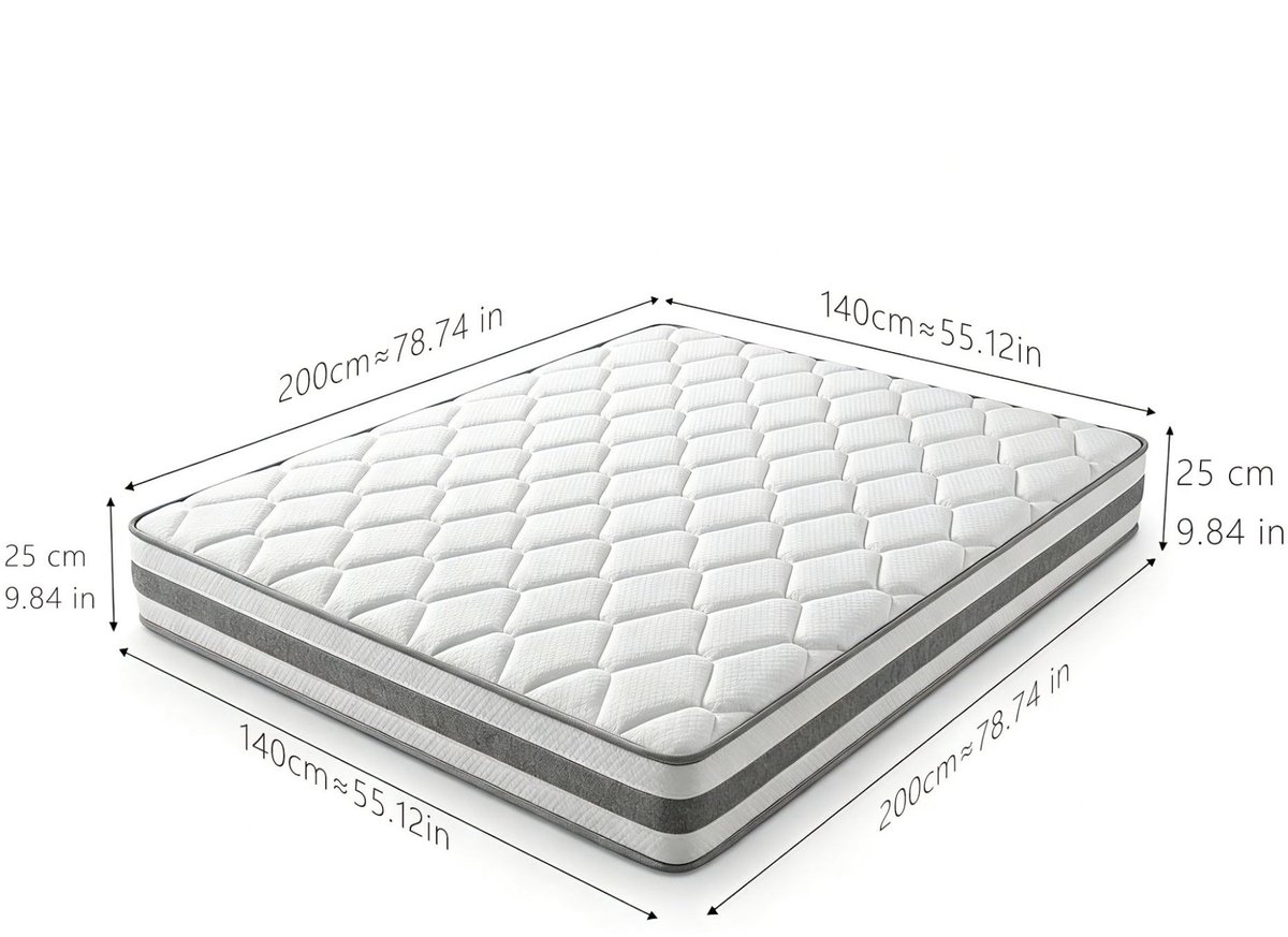 FloraGrace Matras 140x200 cm - Pocketveringmatras Met Matras - 7 Zone Comfort Foam Ergonomisch - Tweepersoons Voor Volwassenen - Wit