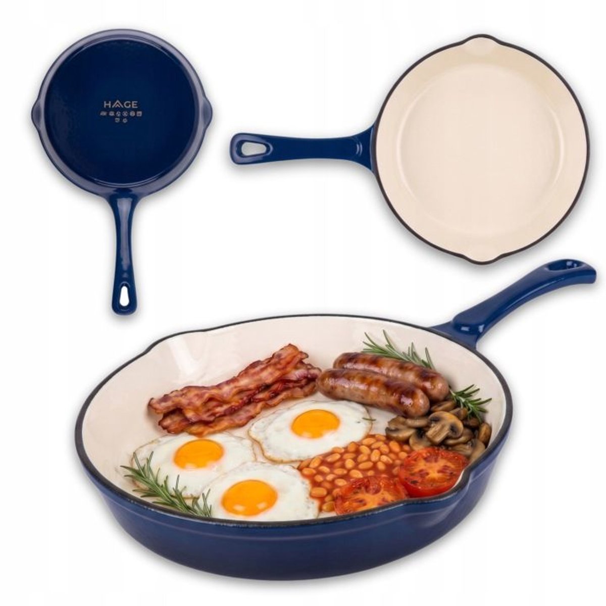 Hage - Koekenpan - Geëmailleerde Gietijzeren Koekenpan - Cast Iron Frying Pan - Geschikt voor Inductie, Gas & Oven - Ø20 x 4.5 cm - Blauw