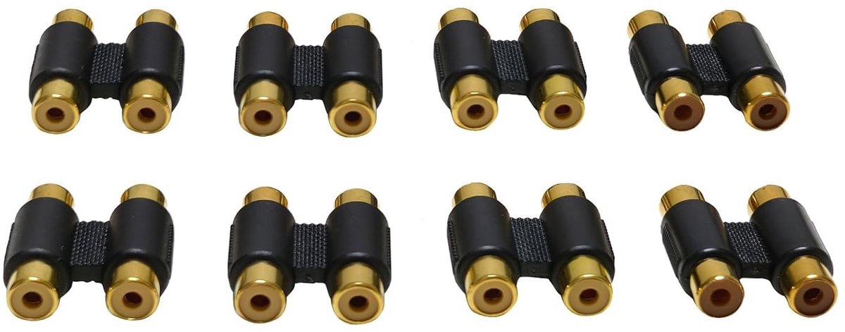 8-delige RCA koppeling adapters, 2 Cinch Bus naar 2 Cinch Bus, ideaal voor audio, video en luidsprekers, met vergulde contacten