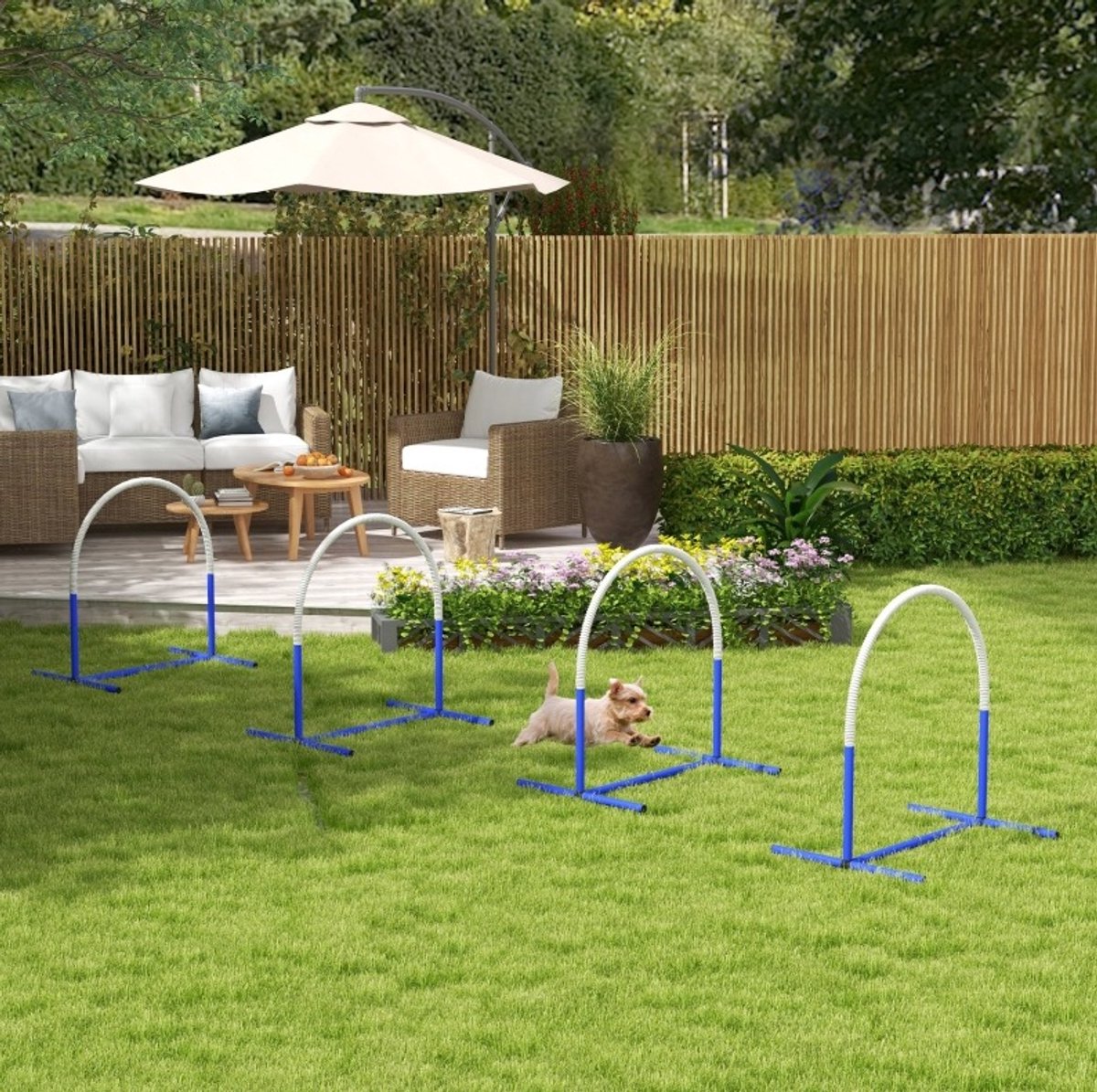 REDOM- Agility-set voor honden - 4 hordes - voor beginners - met draagtas - kunststof - outdoor training - Wit en Blauw - 88 x 64 x 95 cm