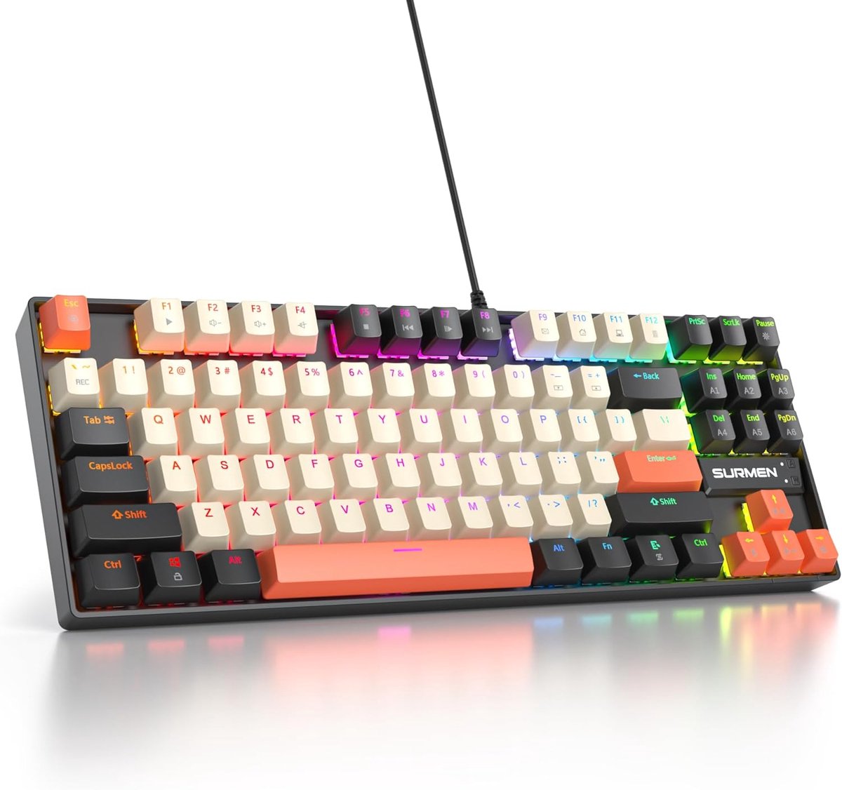 SnelShoppen - Compact 80% Mechanisch Gaming Toetsenbord met 87 Toetsen, RGB Achtergrondverlichting, Bedraad Toetsenbord voor Windows PC en Mac (Carbon