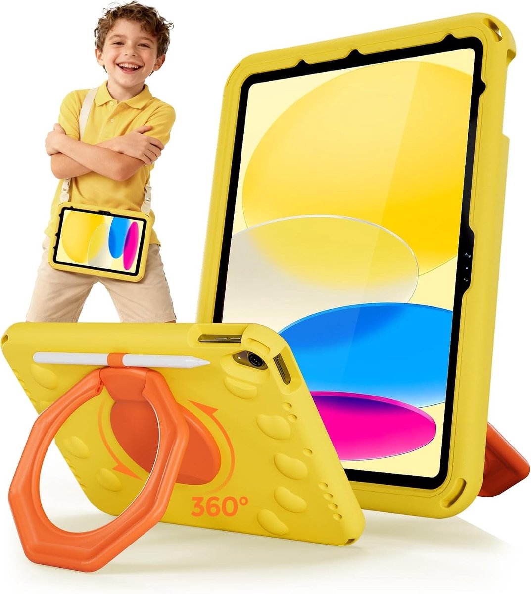 Schokbestendige Beschermhoes voor Kinderen voor iPad 11 Inch en 10.9 Inch met Draaistandaard en Schouderband