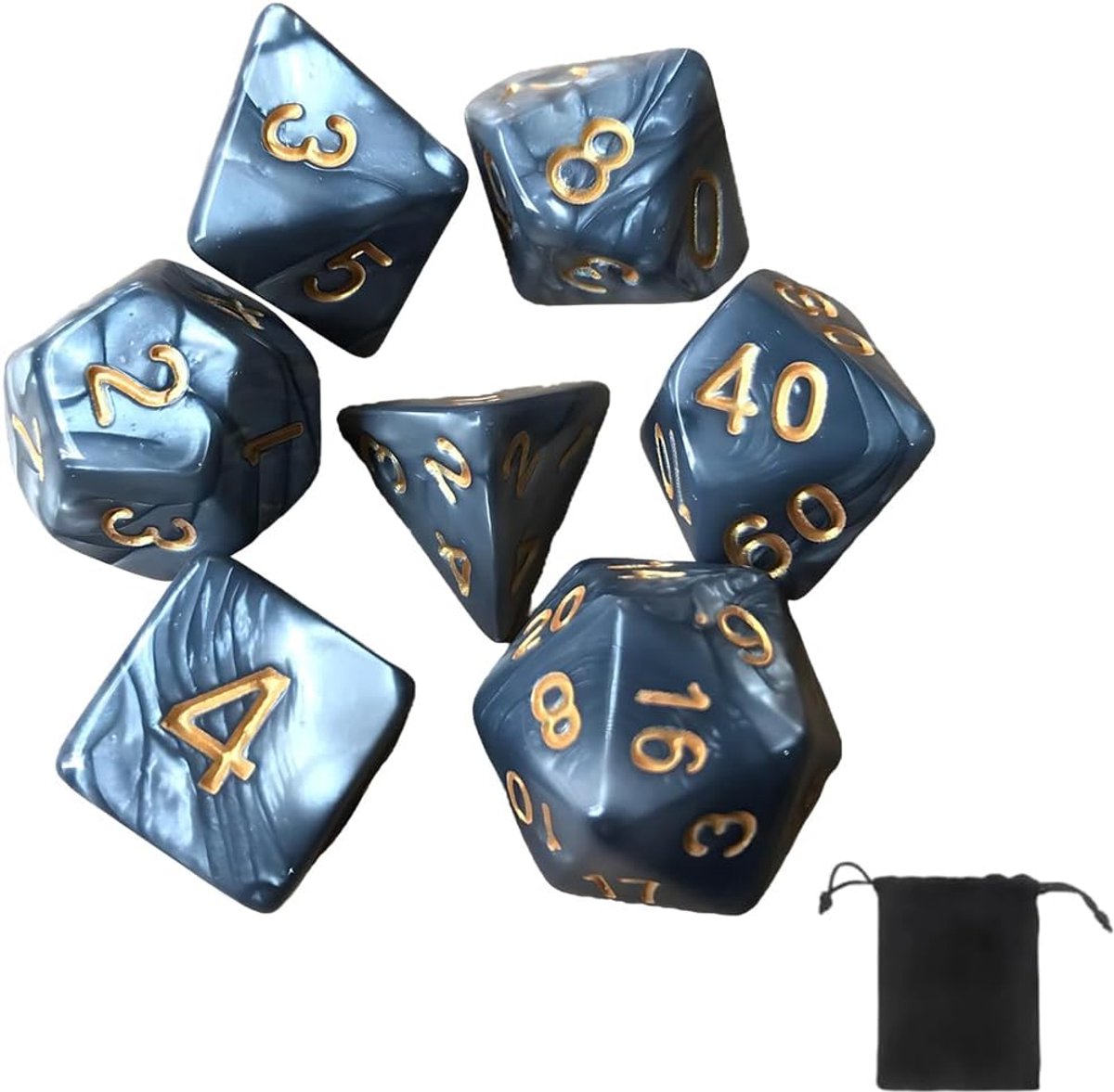 SnelShoppen - Polyhedral Dobbelstenen Set voor Rollenspellen, 7 Kleurige Acryl Dobbelstenen, Inclusief Zachte Opbergtas voor Dungeons and Dragons en B