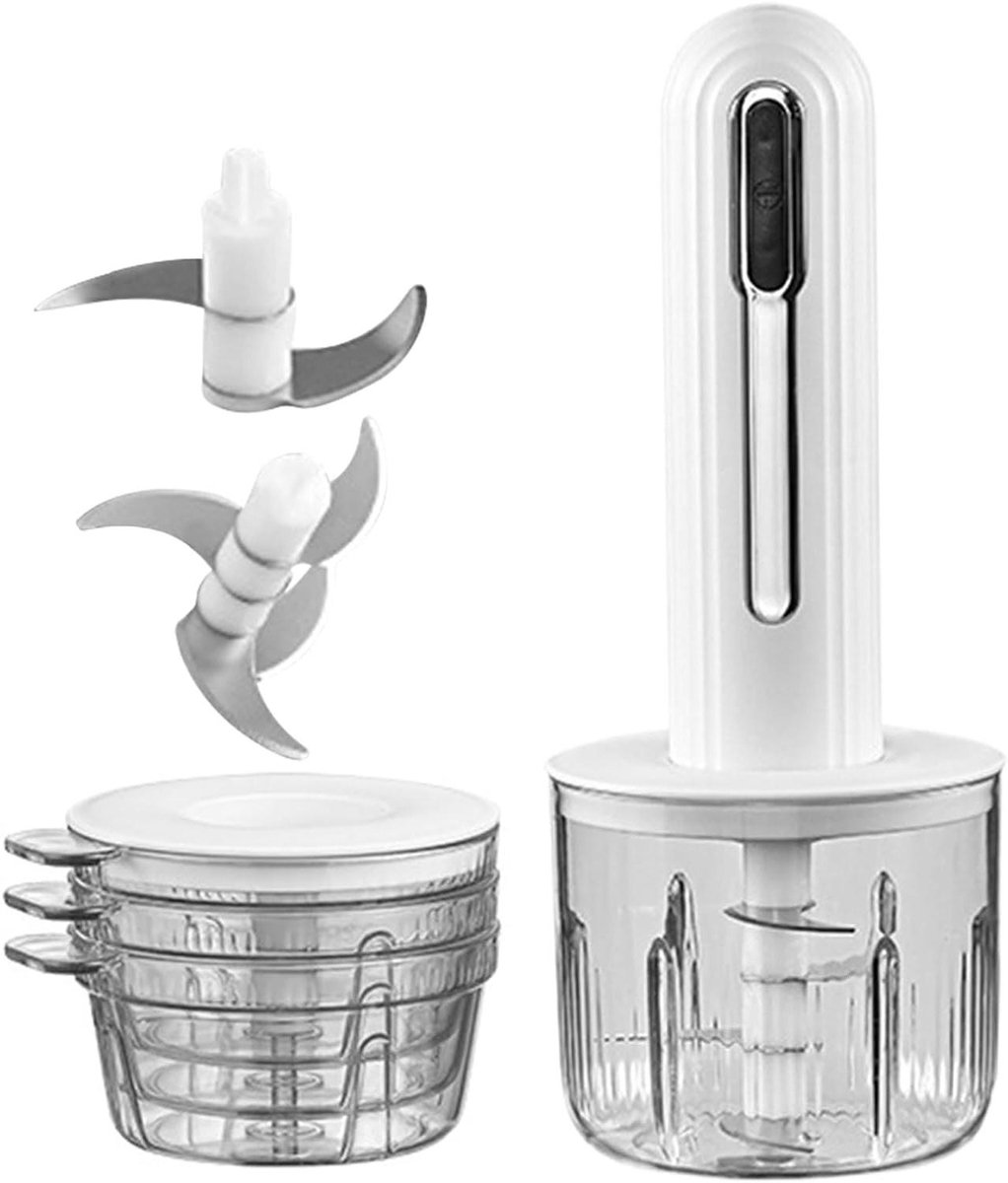 Elektrische Keukenmachine - Knoflookhakker Mini - Snel Ingrediënten Hakken - Draadloos USB-oplaadbaar - 400 ml kom - Wit