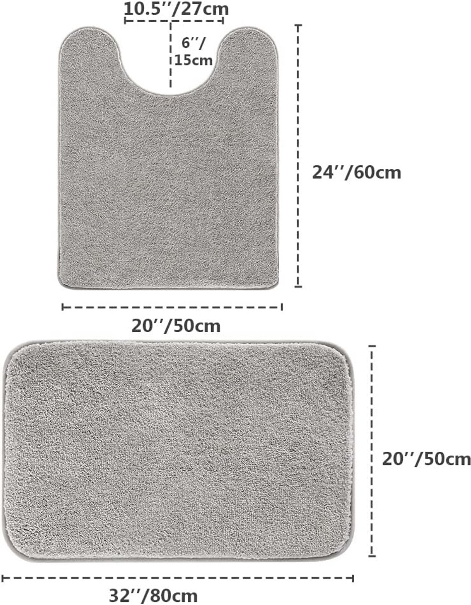 SnelShoppen - Badmat - Extra Dikke & Super Zachte Toiletmat - Antislip en Hoog Absorberend - Sneldrogend en Wasbaar - 50 x 80 cm + 50 x 60 cm U-Vormig