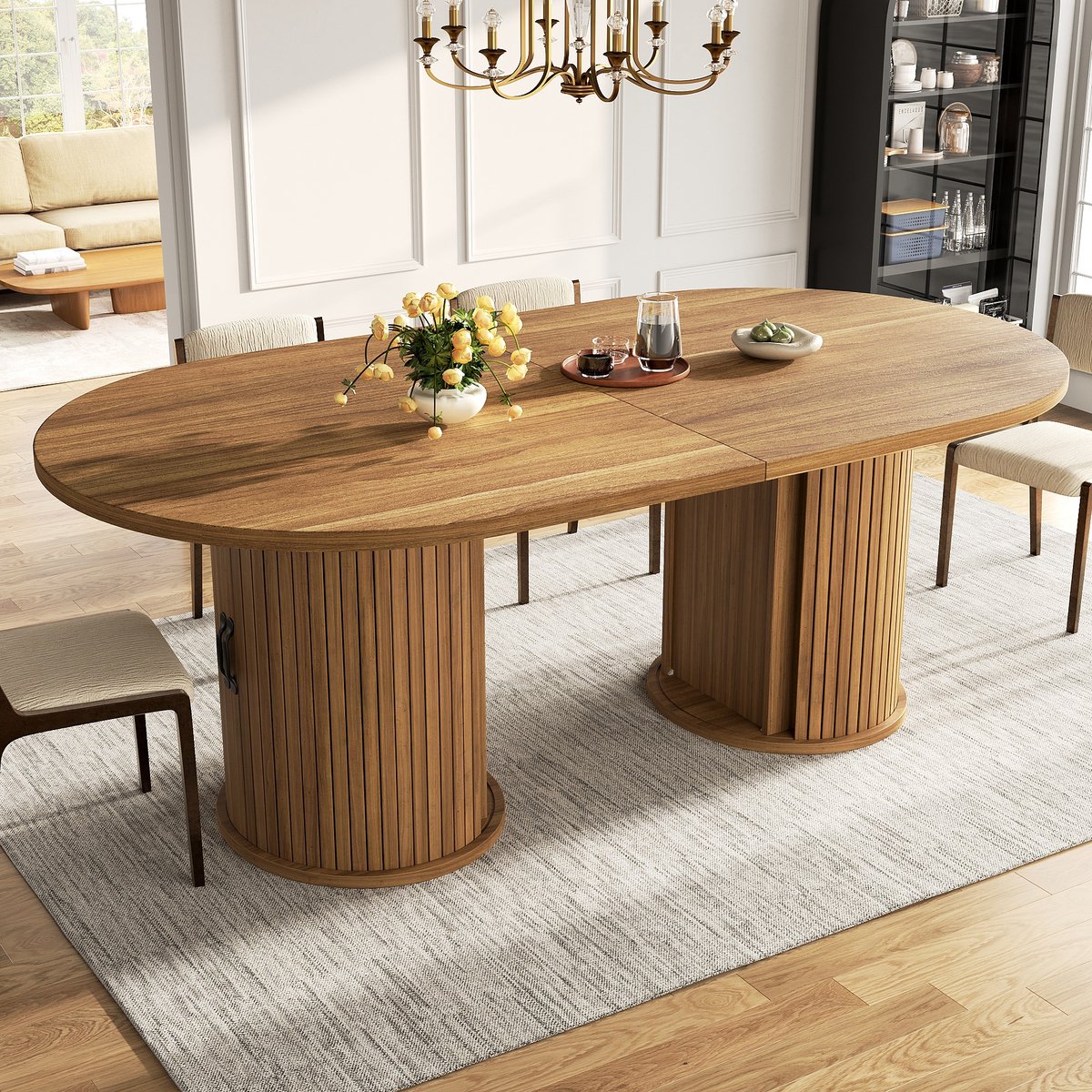 PHOEBE CAT Uitschuifbare Eettafel - 149-189 × 80 × 75 cm - Met opbergruimte - Metalen handgrepen - Bruin
