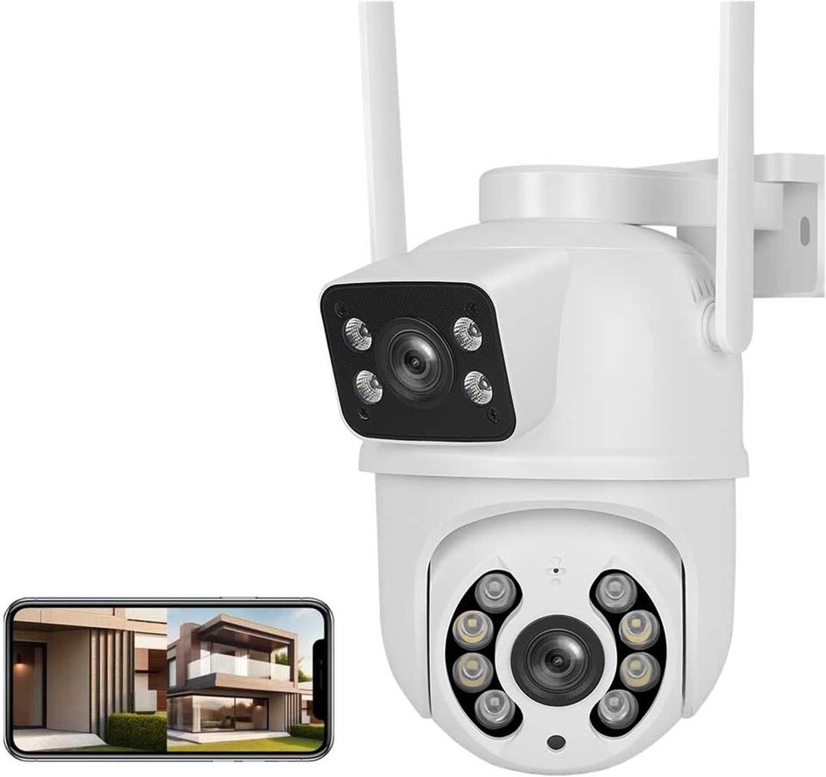 Beveiligingscamera Buiten - IP Camera Wifi - Huis Beveiligen - Dubbele Lens AI Tracking - 4MP - Wit