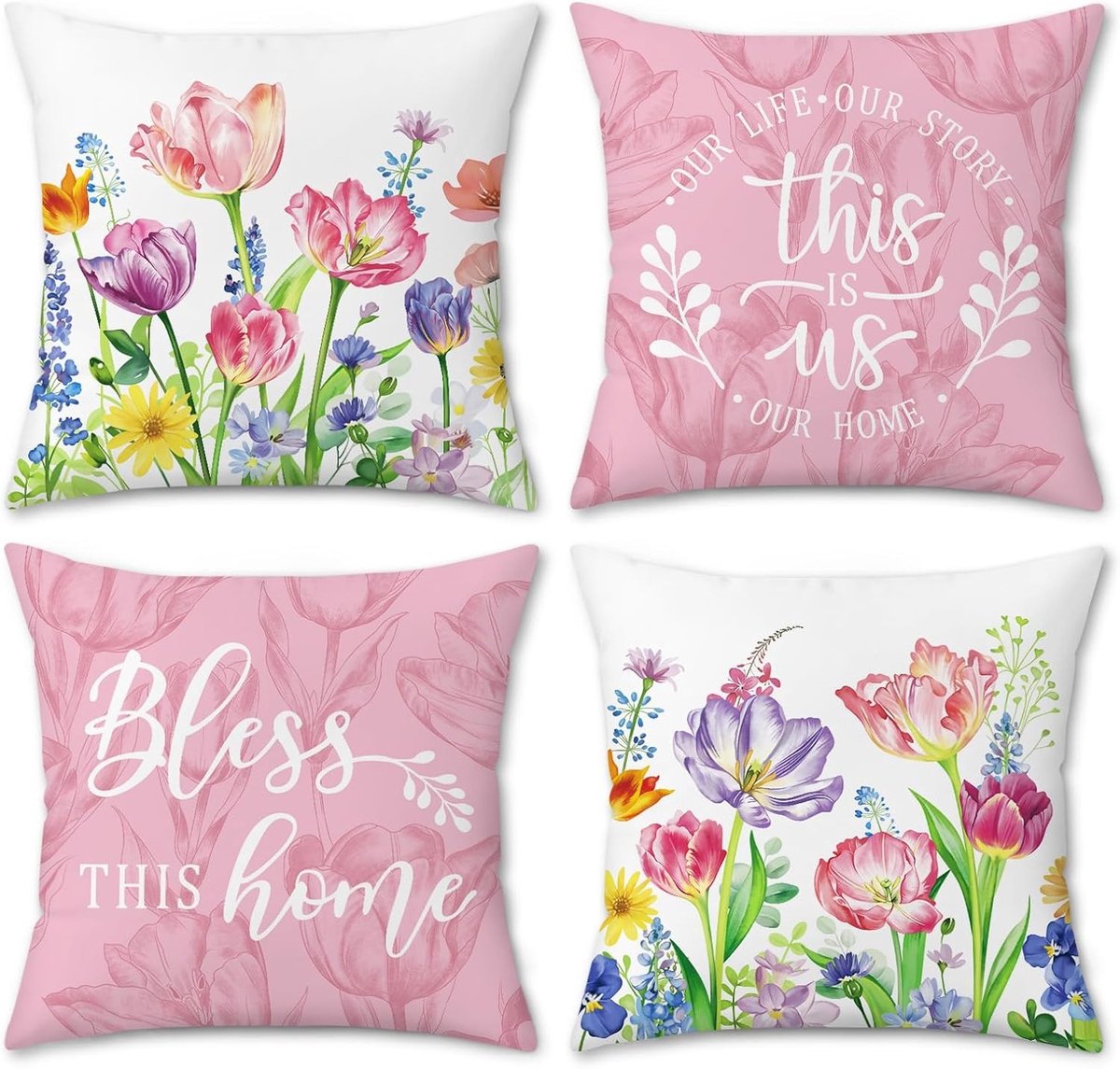 Zachte Velours Kussenhoezen 45 x 45 cm Roze Decoratieve Kussens voor Sofa, Slaapkamer en Auto - Set van 4 voor Lente Decoratie