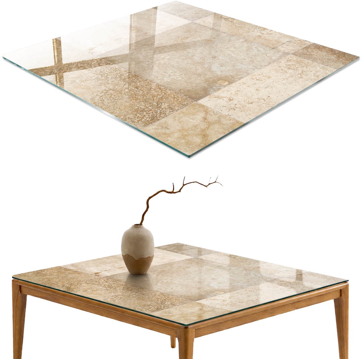 ArtPrintCave Beige mozaïek Glazen Tafelblad 60x60 cm - Tafelblad Rechthoek - Beige Tafelblad Glas - Texturen Keukentafel