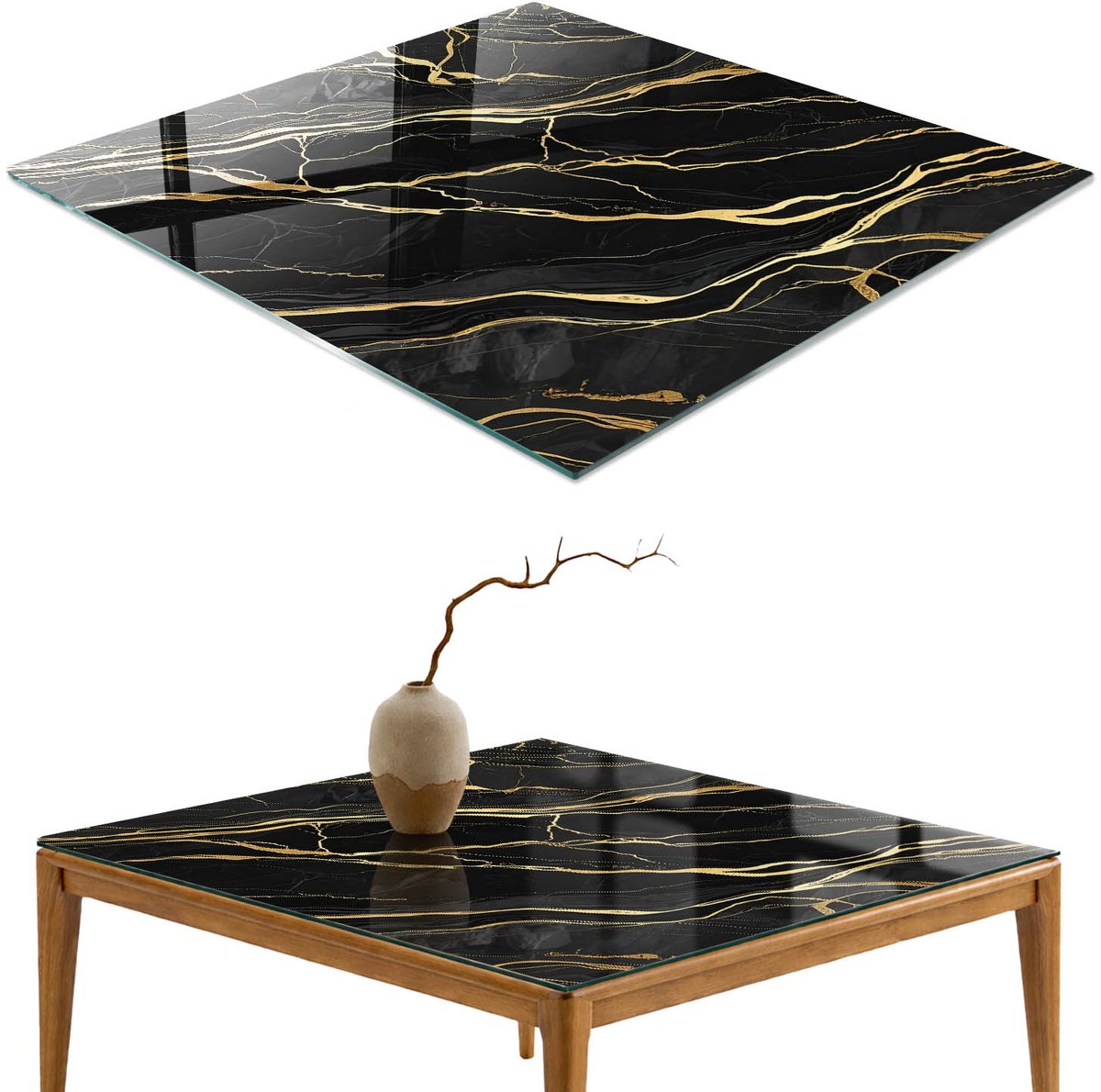 ArtPrintCave Elegante structuur Glazen Tafelblad - 50x50 cm - Tafelblad Vierkanten - Zwart Keukentafel - Abstractie Glasplaat