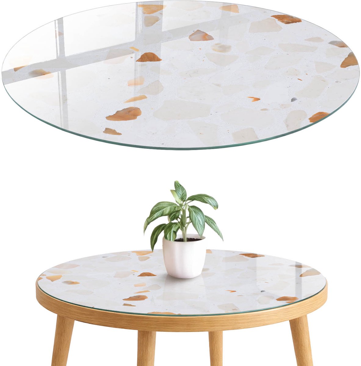 ArtPrintCave Mozaïek van steen Glazen Tafelblad fi70 cm - Tafelblad Rond - Wit Terrastafel - Texturen Glazen Eettafel