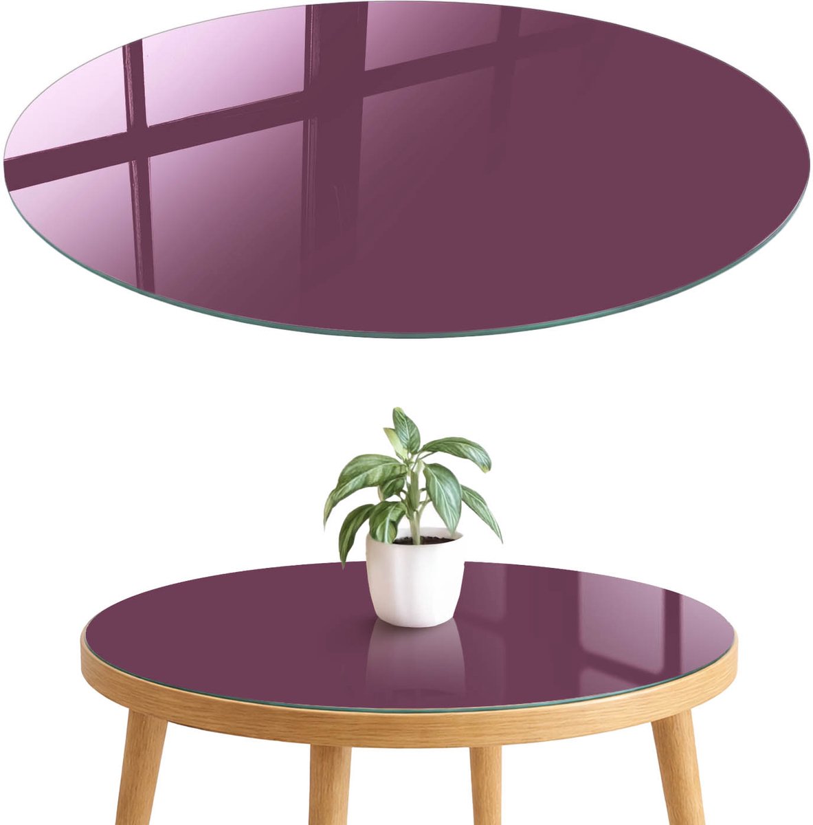 ArtPrintCave Paarse kleur Glazen Tafelblad fi70 cm - Tafelblad Rond - Bordeaux Tafelblad Glas - Achtergronden en patronen Eettafel Met Glasplaat