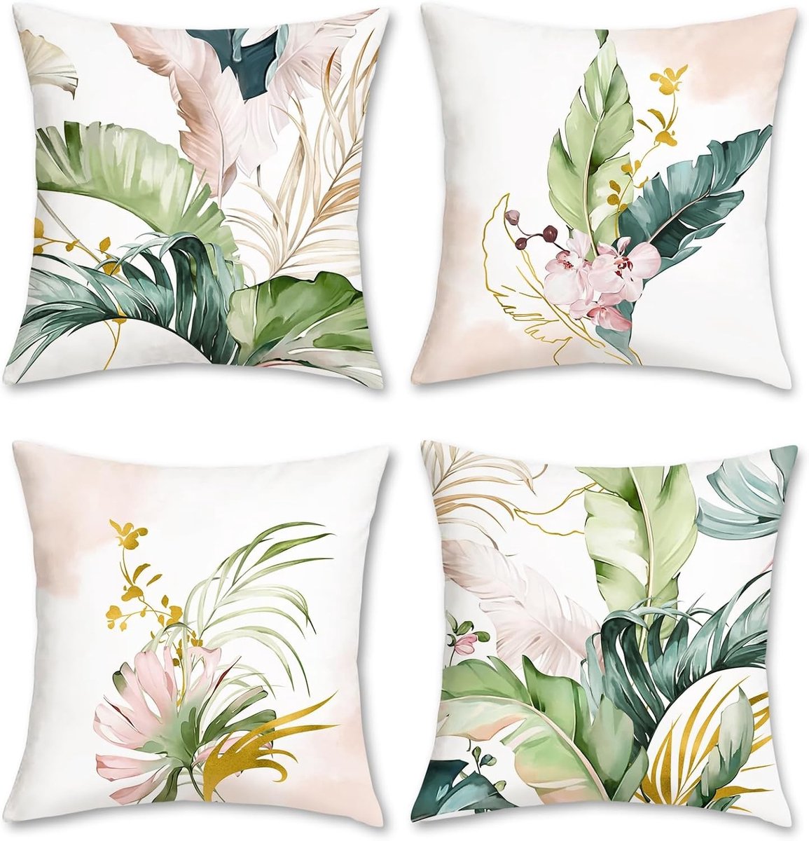 Tropische Bladeren Kussenhoezen 40 x 40 cm - Set van 4 Zachte Velours Decoratieve Kussens voor Sofa en Tuin Decoratie
