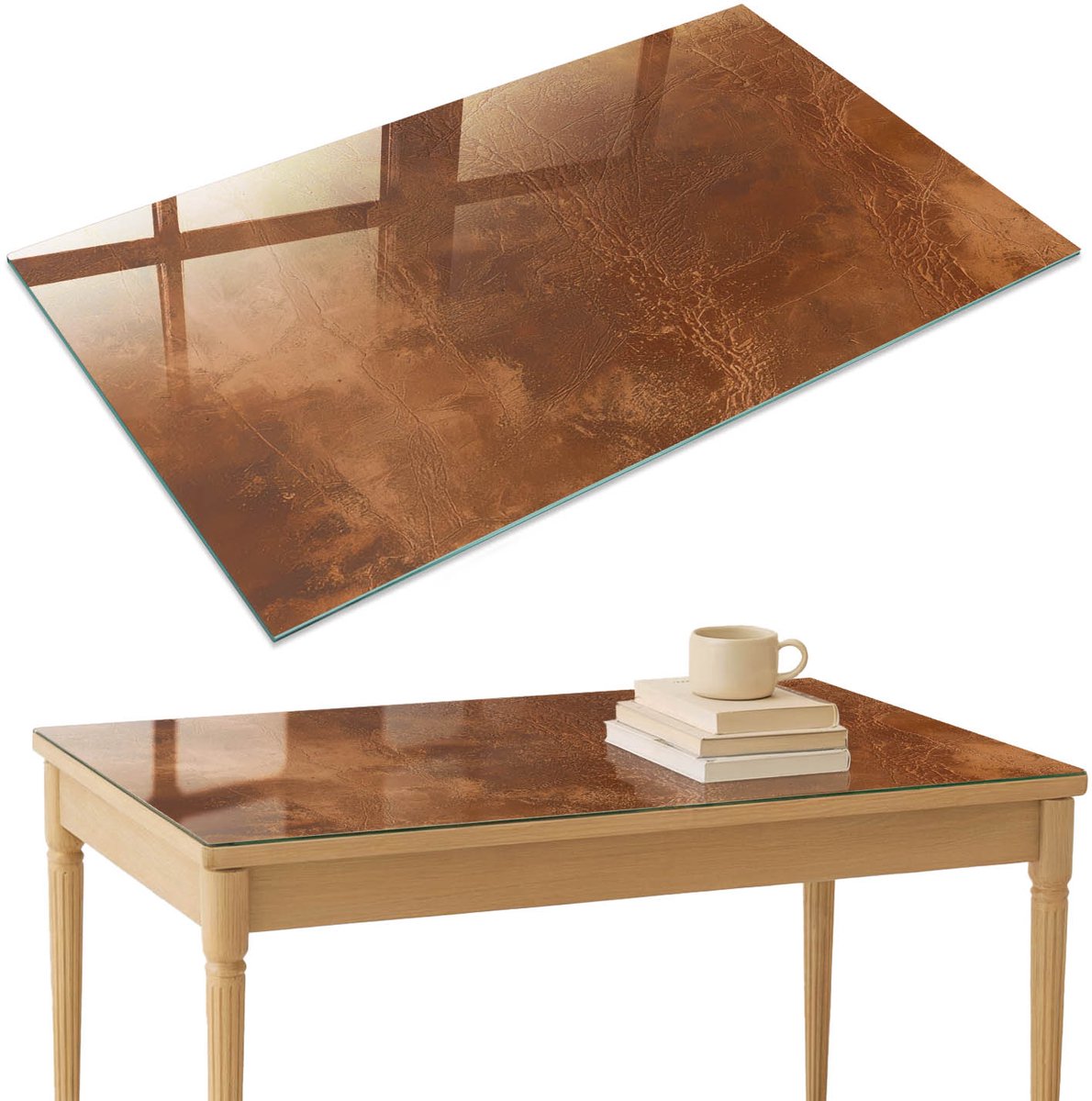 ArtPrintCave Aardse charme Glazen Tafelblad 120x80 cm - Tafelblad Rechthoek - Bruin Glasplaat - Texturen Glasplaat