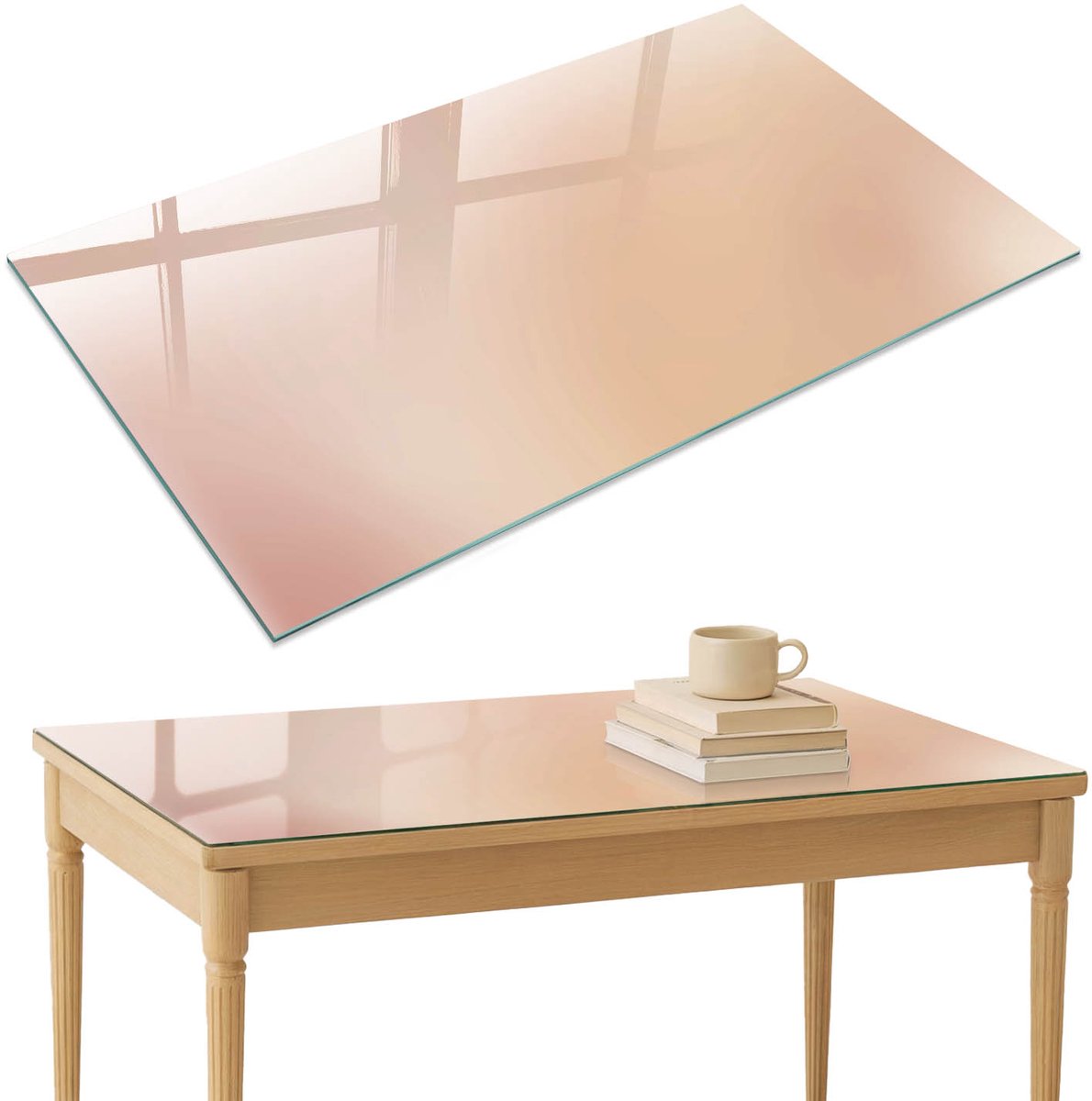 ArtPrintCave Beige kleurovergang Glazen Tafelblad 120x80 cm - Tafelblad Rechthoek - Beige Glazen Eettafel - Achtergronden en patronen Terrastafel
