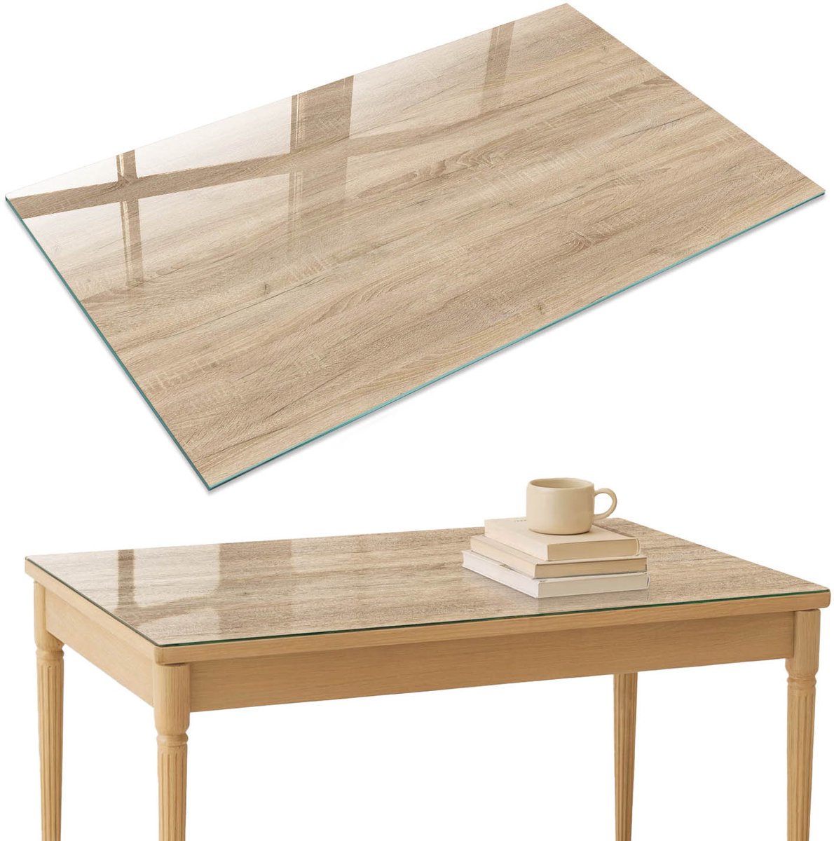 ArtPrintCave Houtstructuur Glazen Tafelblad 120x80 cm - Tafelblad Rechthoek - Beige Tafelblad Glas - Texturen Eettafel Met Glasplaat