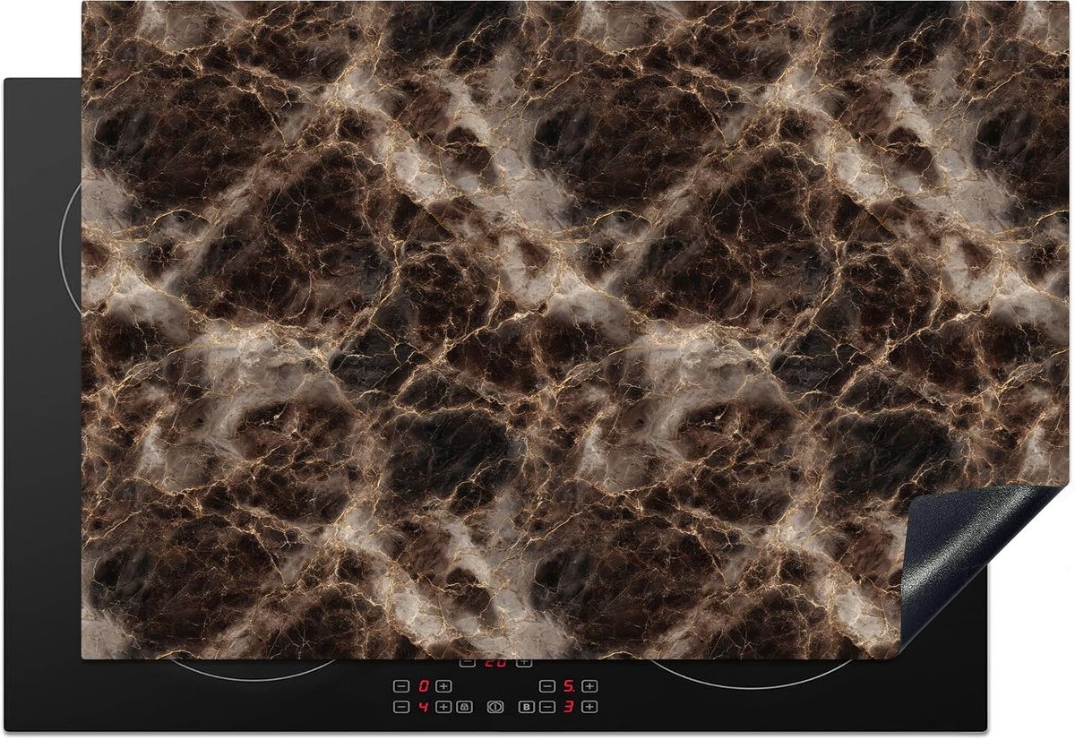 SnelShoppen - Inductiebeschermer 78x52cm - Kookplaat Bescherming - Antislip Mat - Bruin - Goud - Marmer - Keuken Decoratie