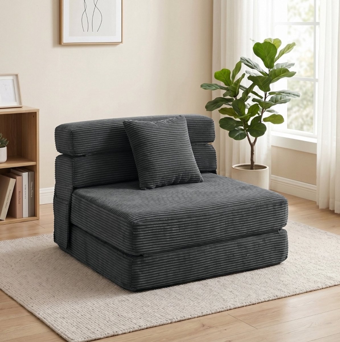 COVREO Bodemstoel 100x76x62 cm donkergrijs, polyester met lendenkussen